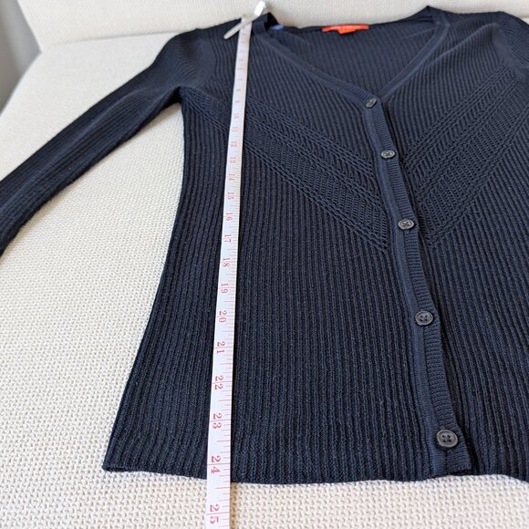 *2/$20* JOE FRESH Navy Fine Knit, Sheer V-Neck Cardigan, Size XS - Picture 6 of 9
